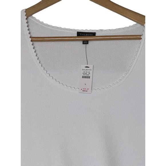 NWT Talbots White Scoop Neck Short Sleeve Top Large Pull Over Minimalist Stretch - Picture 2 of 16